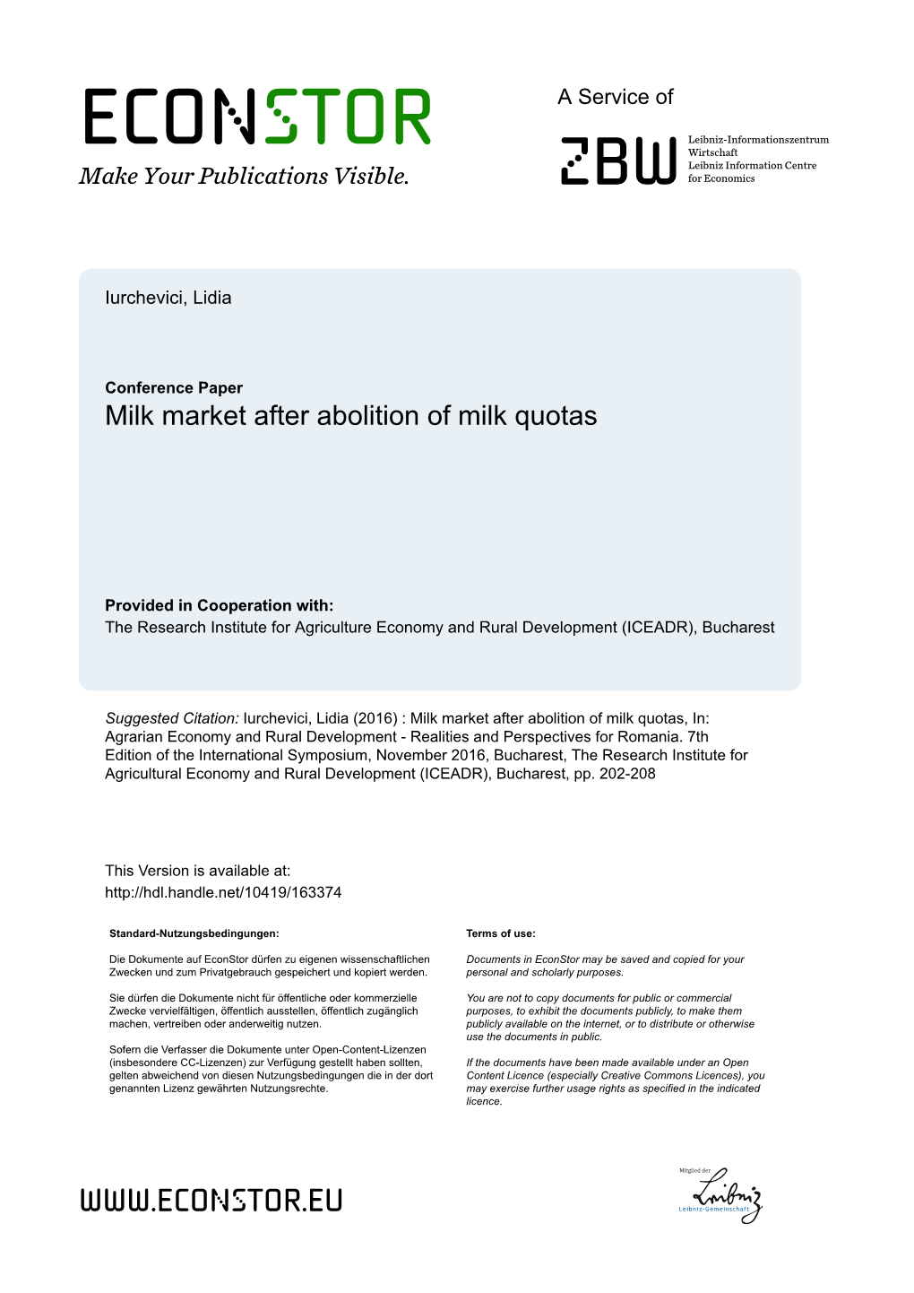Milk Market After Abolition of Milk Quotas