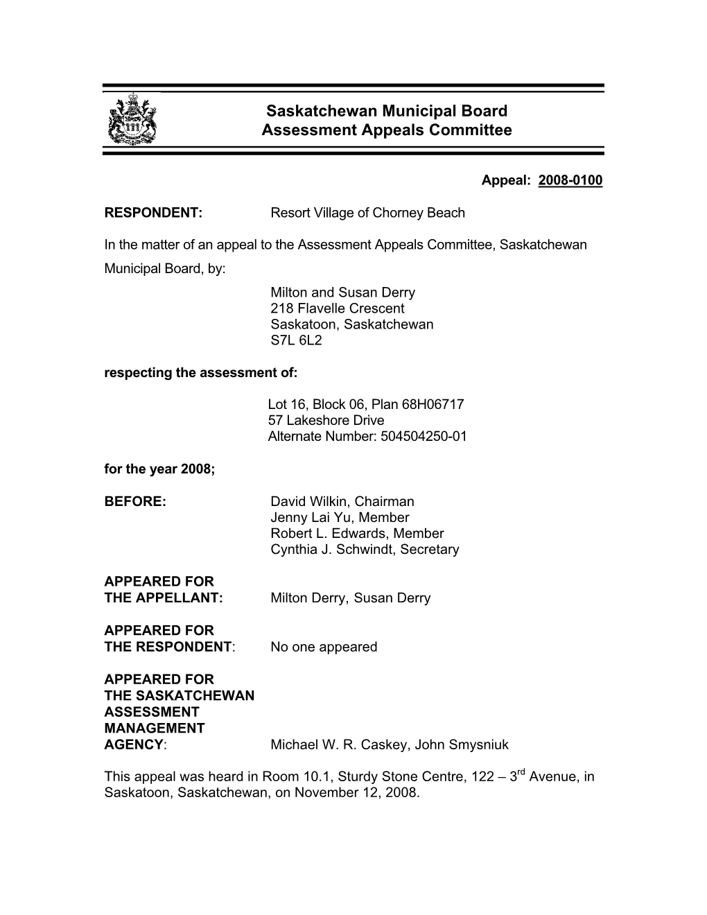 Saskatchewan Municipal Board Assessment Appeals Committee