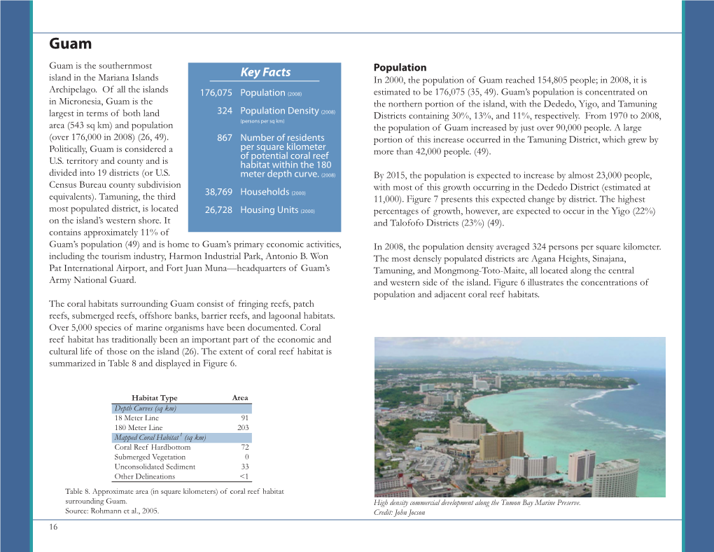 Guam Guam Is the Southernmost Key Facts Population Island in the Mariana Islands in 2000, the Population of Guam Reached 154,805 People; in 2008, It Is Archipelago