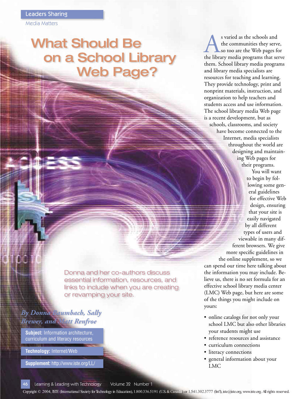 What Should Be on a School Library Web Page?” by Donna Baumbach Et