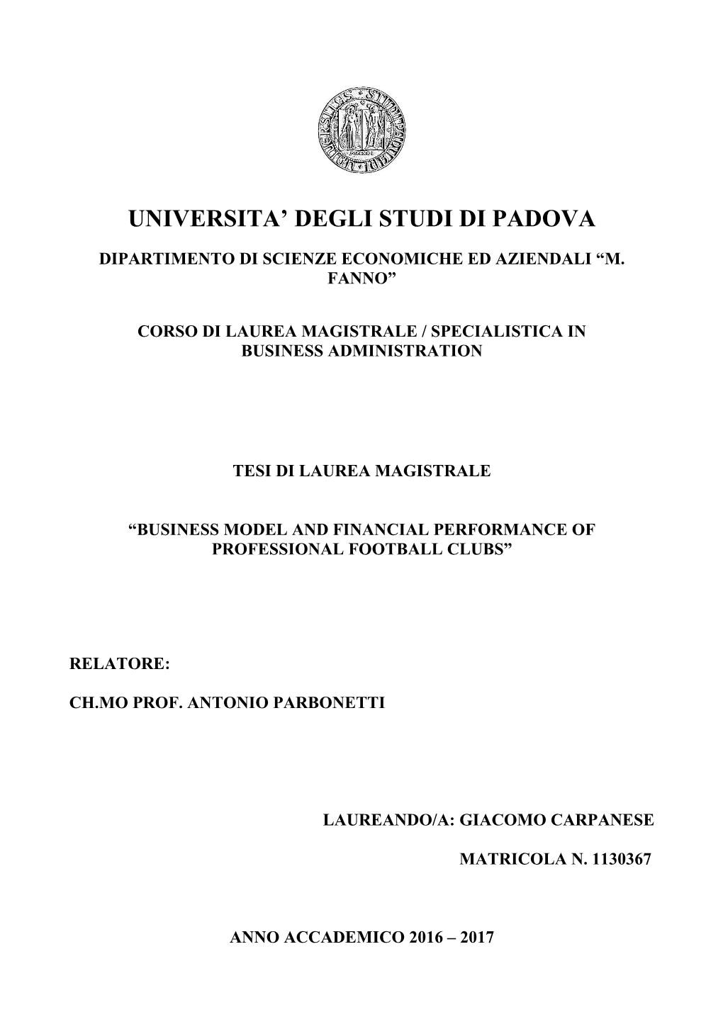 Universita' Degli Studi Di Padova