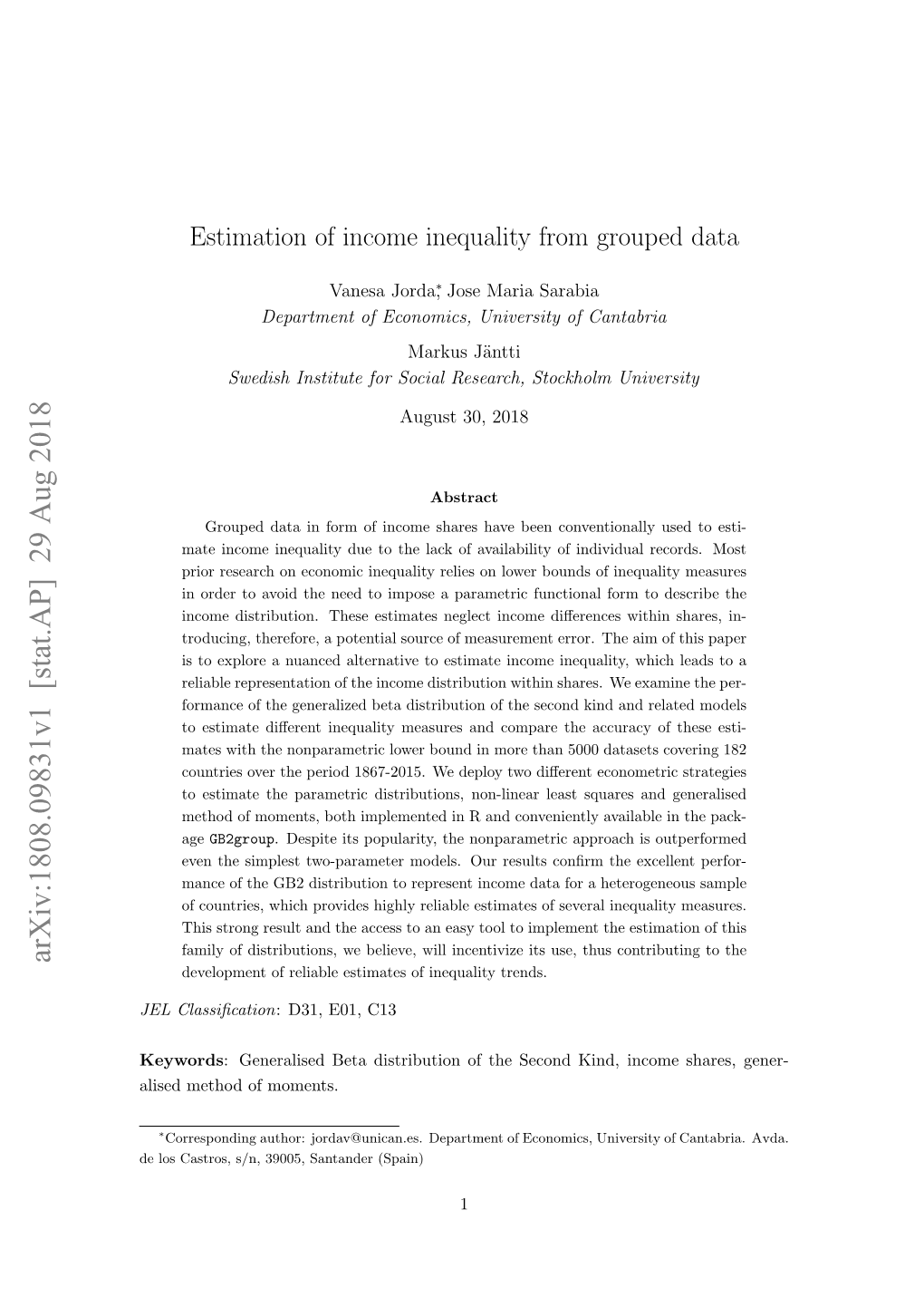 Estimation of Income Inequality from Grouped Data