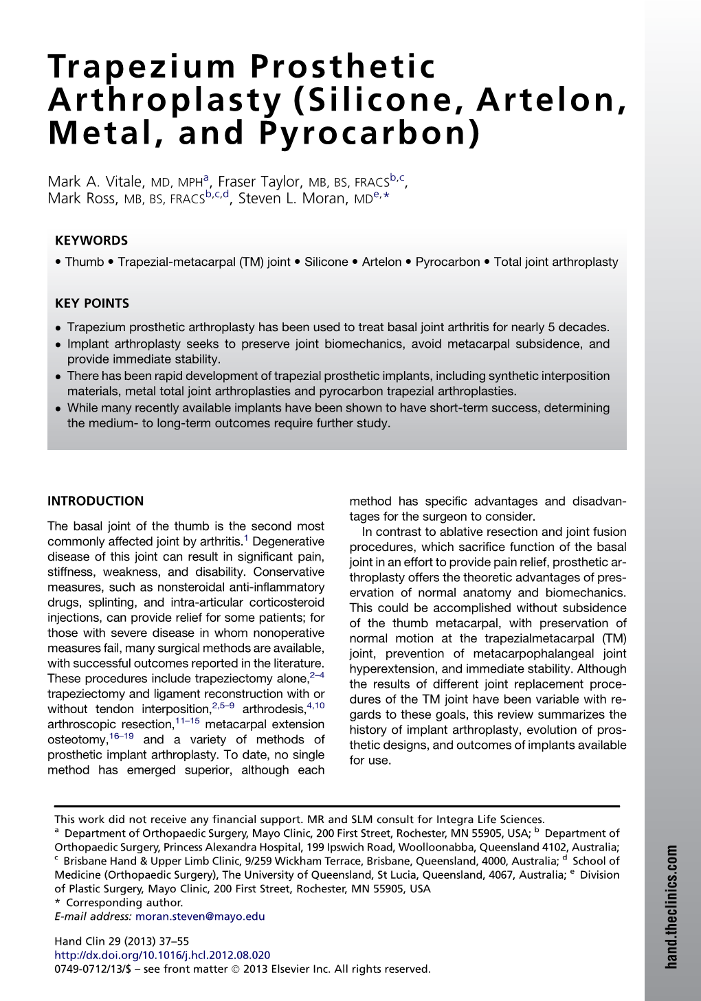 Trapezium Prosthetic Arthroplasty (Silicone, Artelon, Metal, and Pyrocarbon)