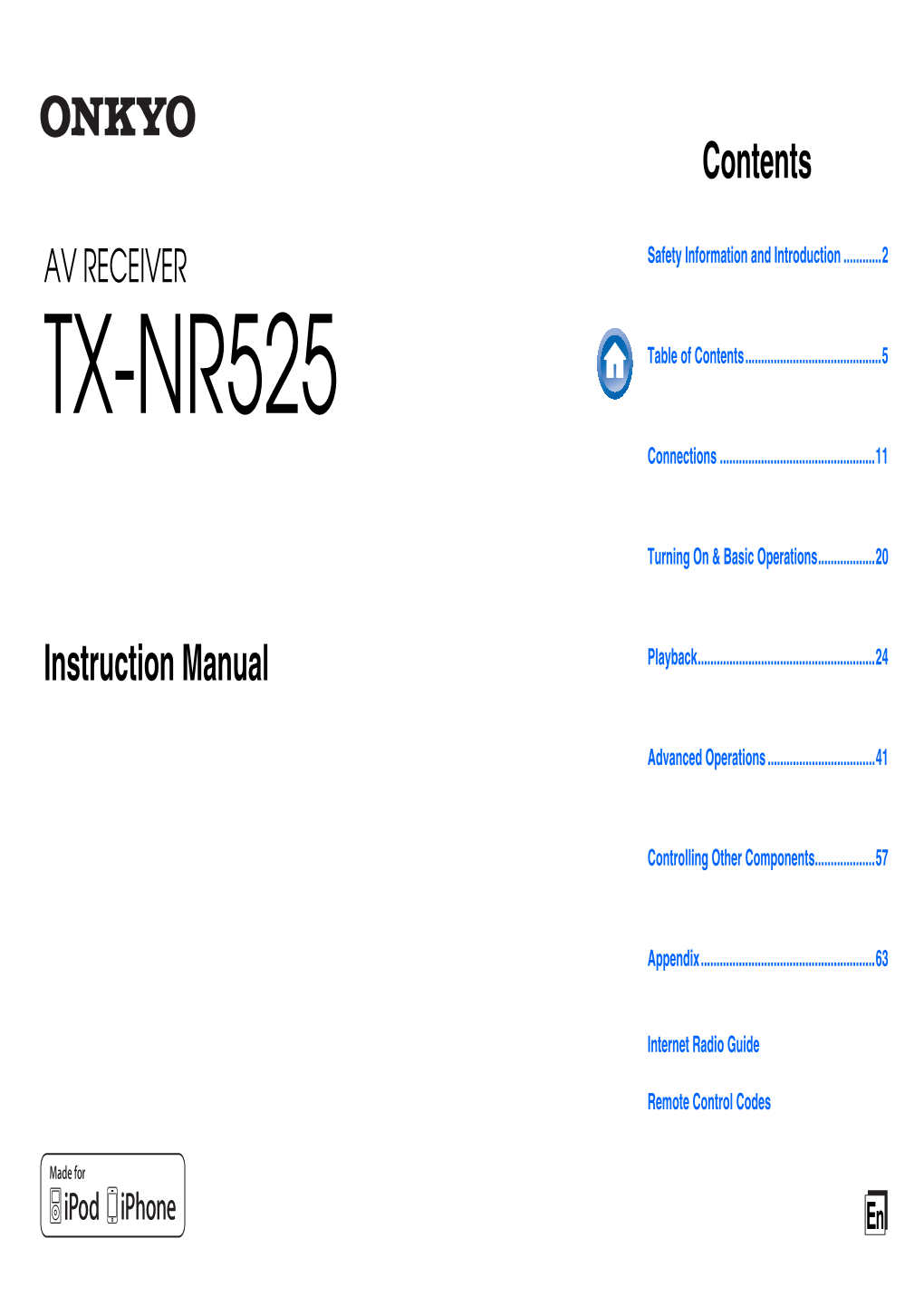 TX-NR525 Table of Contents