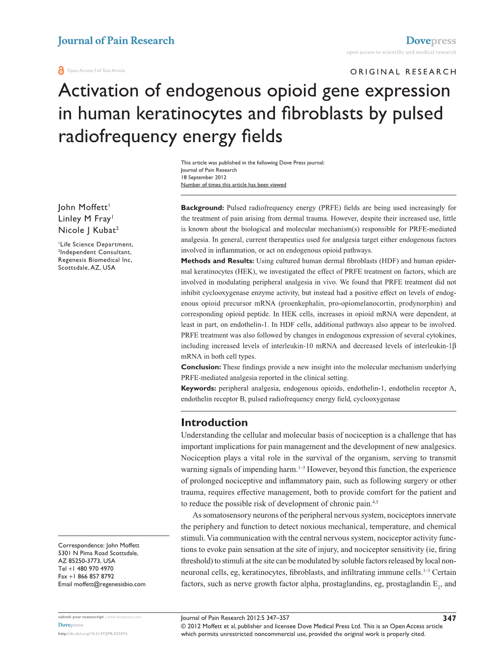 View the Journal Article About Endogenous Opioids