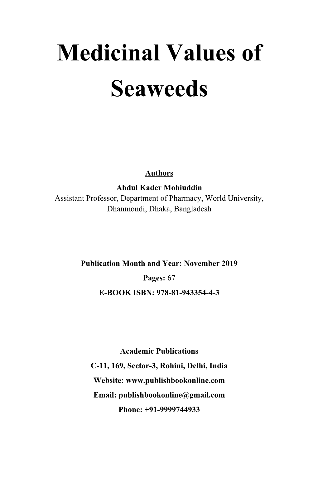 Medicinal Values of Seaweeds