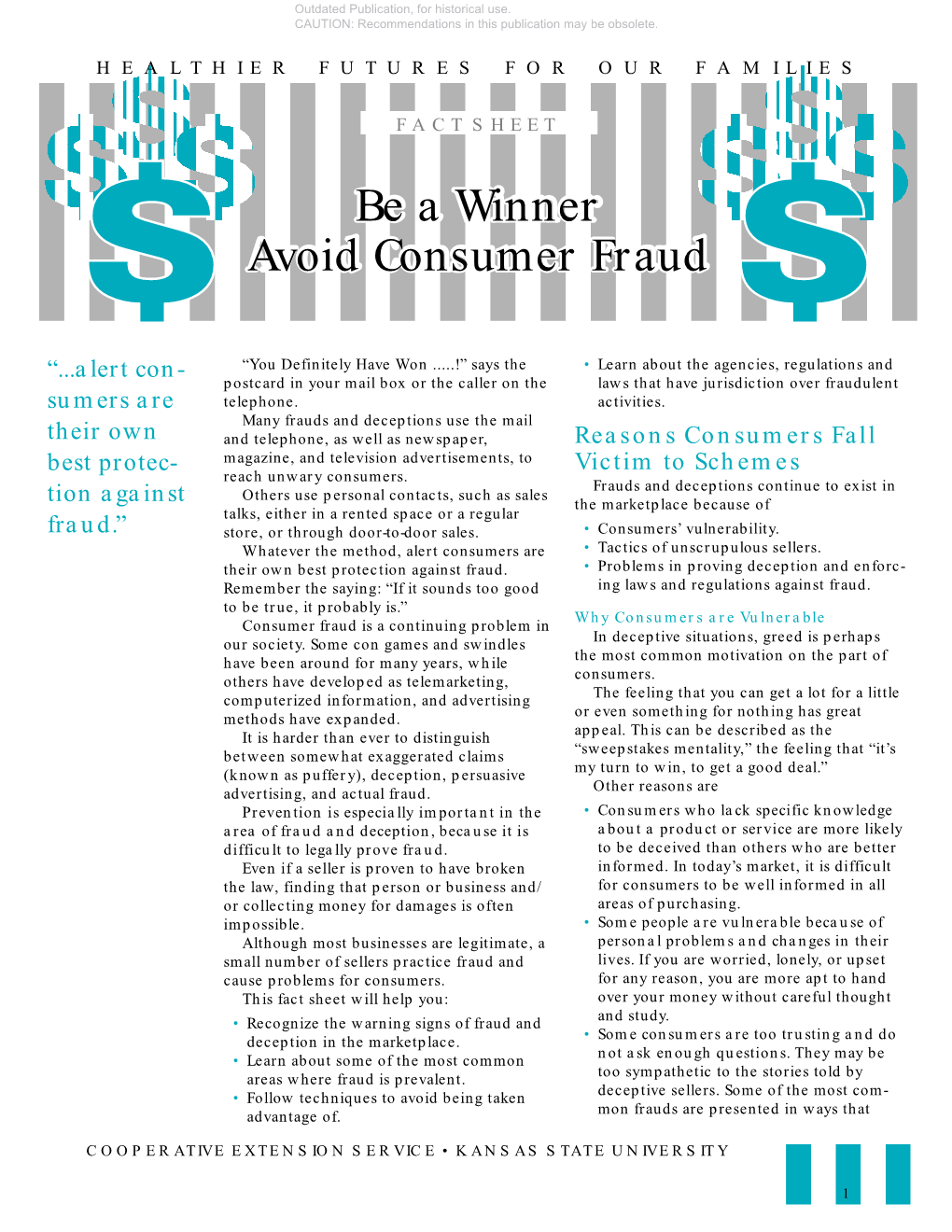 MF2228 Be a Winner, Avoid Consumer Fraud-Fact Sheet