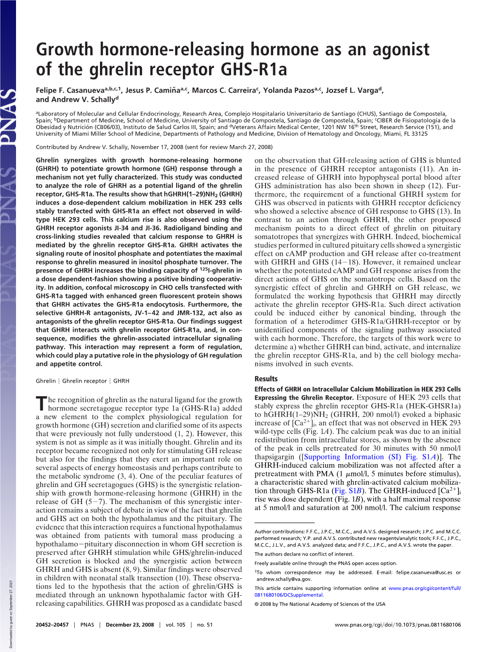 Growth Hormone-Releasing Hormone As an Agonist of the Ghrelin Receptor GHS-R1a