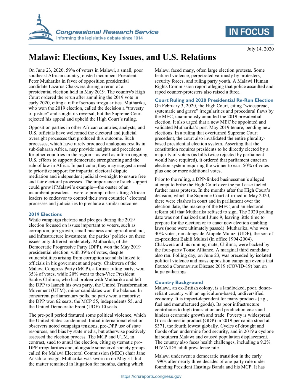 Malawi: Elections, Key Issues, and U.S