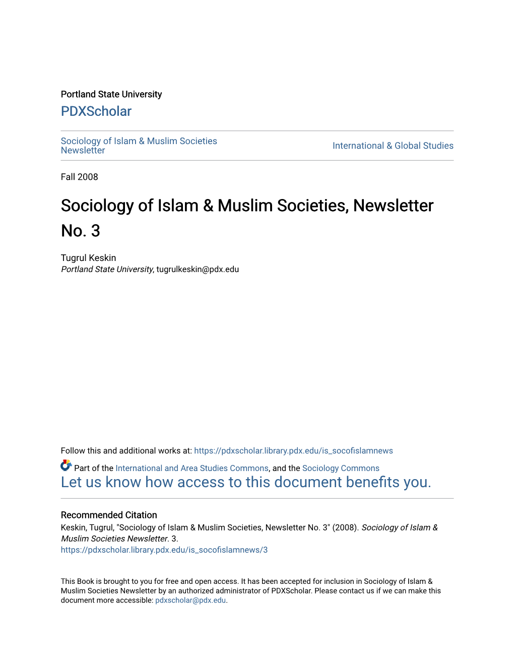 Sociology of Islam & Muslim Societies, Newsletter No. 3