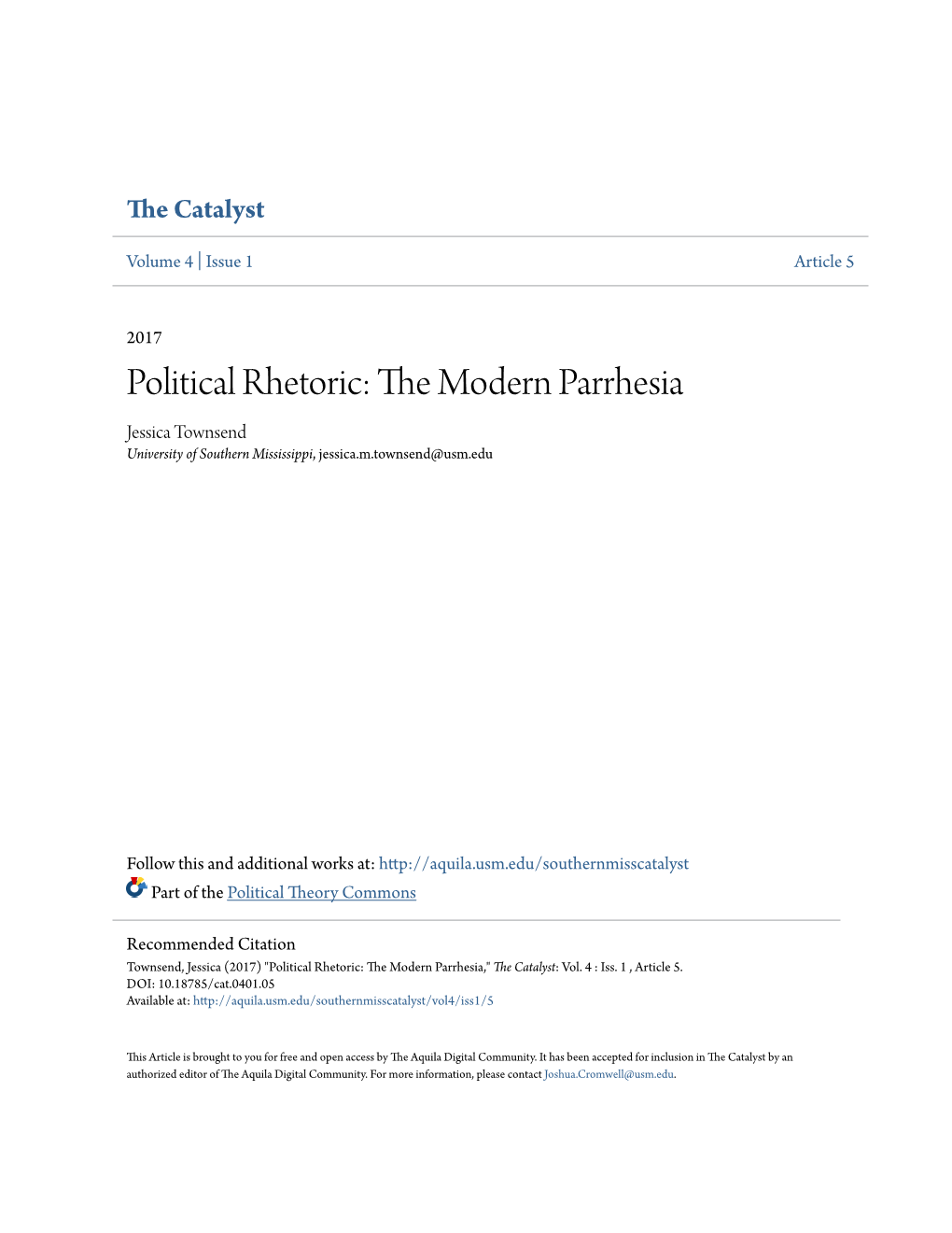 Political Rhetoric: the Modern Parrhesia