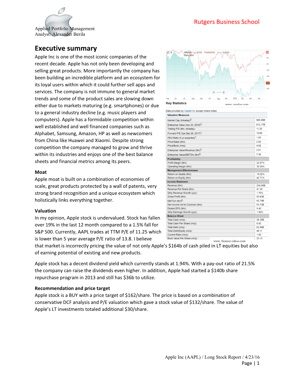 Executive Summary Apple Inc Is One of the Most Iconic Companies of the Recent Decade