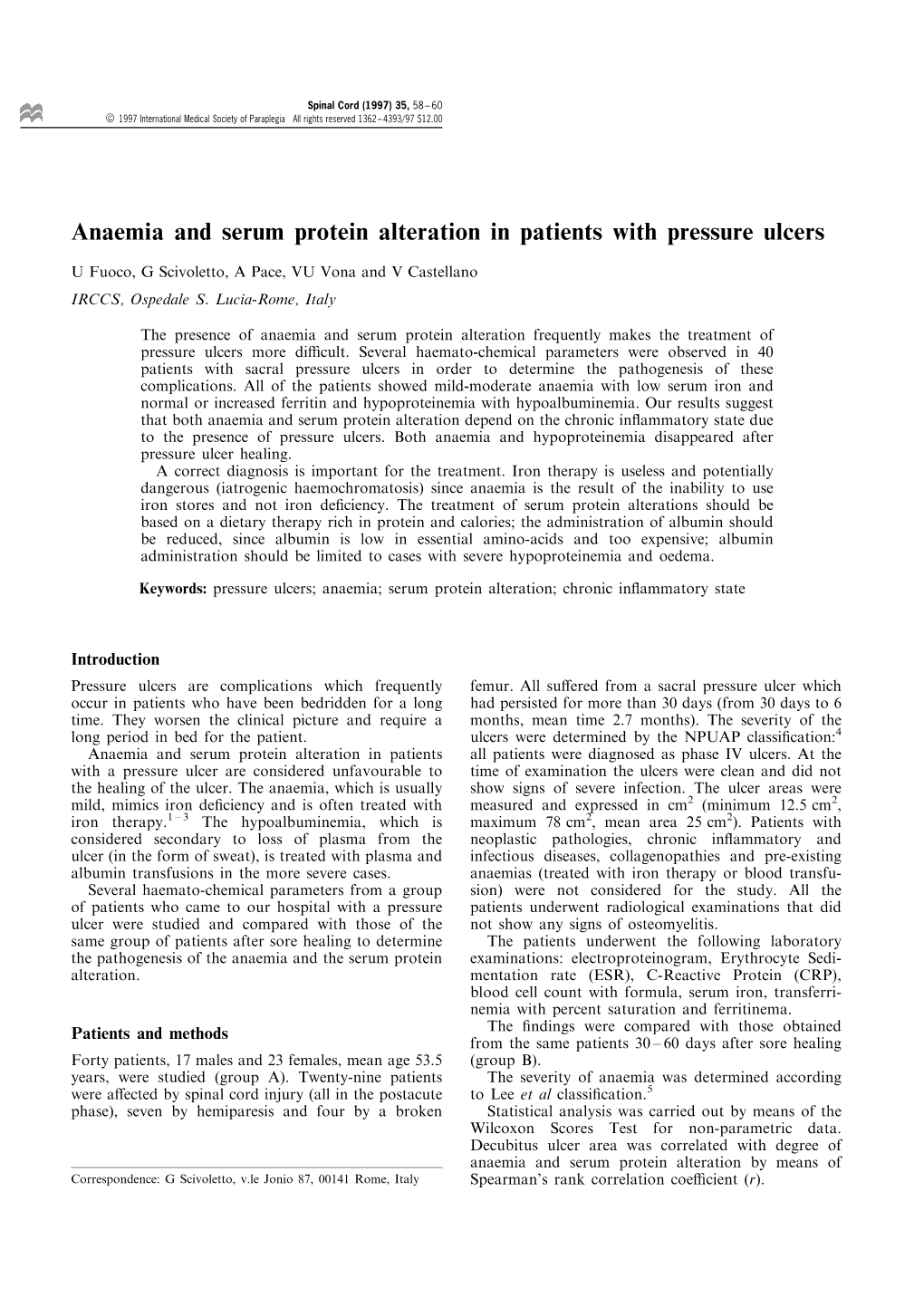 Anaemia and Serum Protein Alteration in Patients with Pressure Ulcers