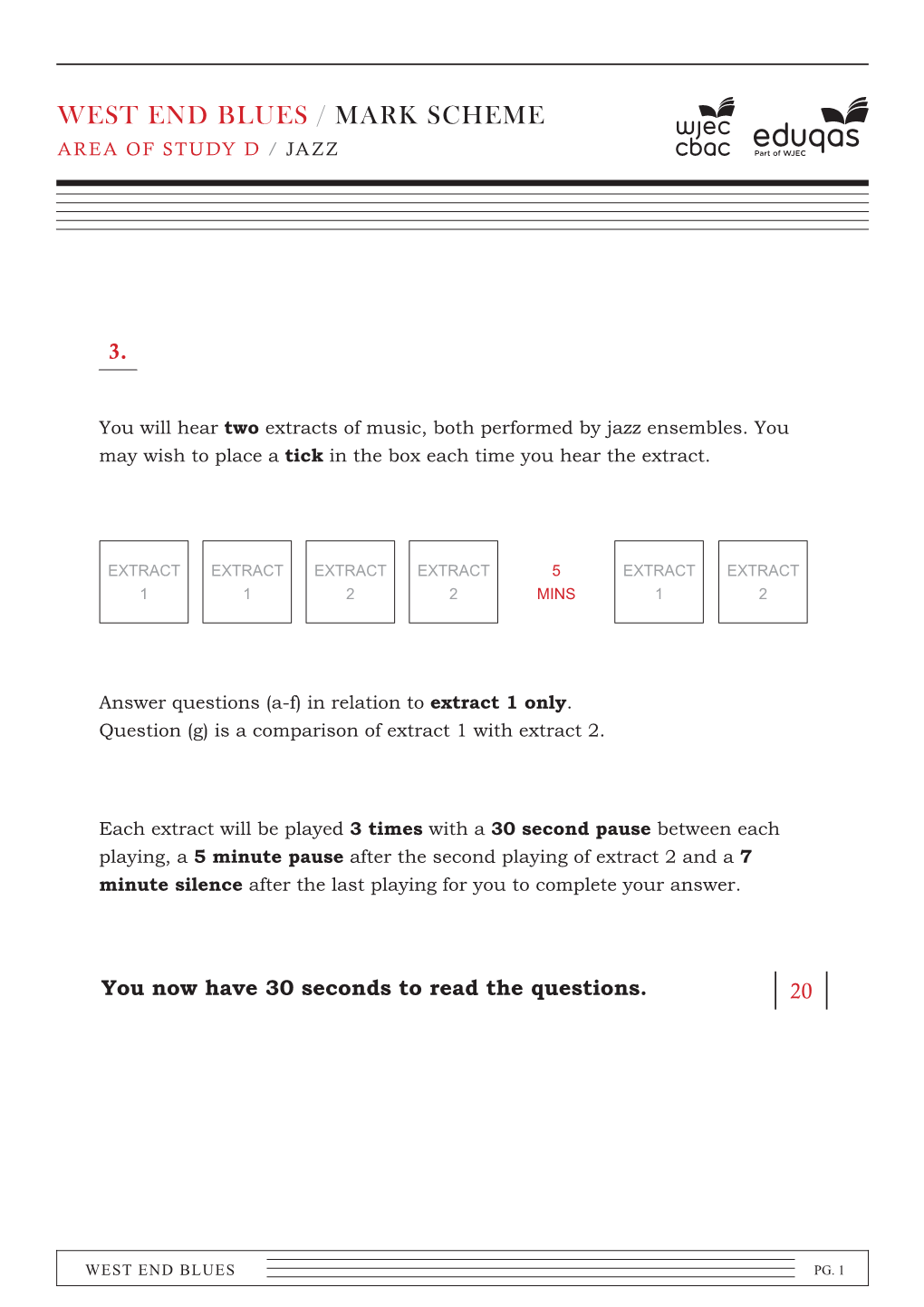 West End Blues / Mark Scheme Area of Study D / Jazz