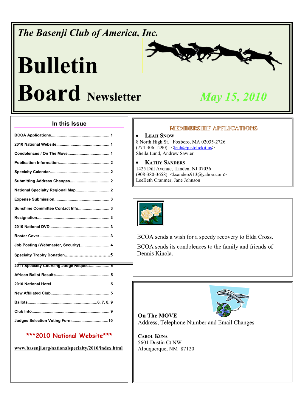 Page 2 Bulletin Board Newsletter May 15, 2010