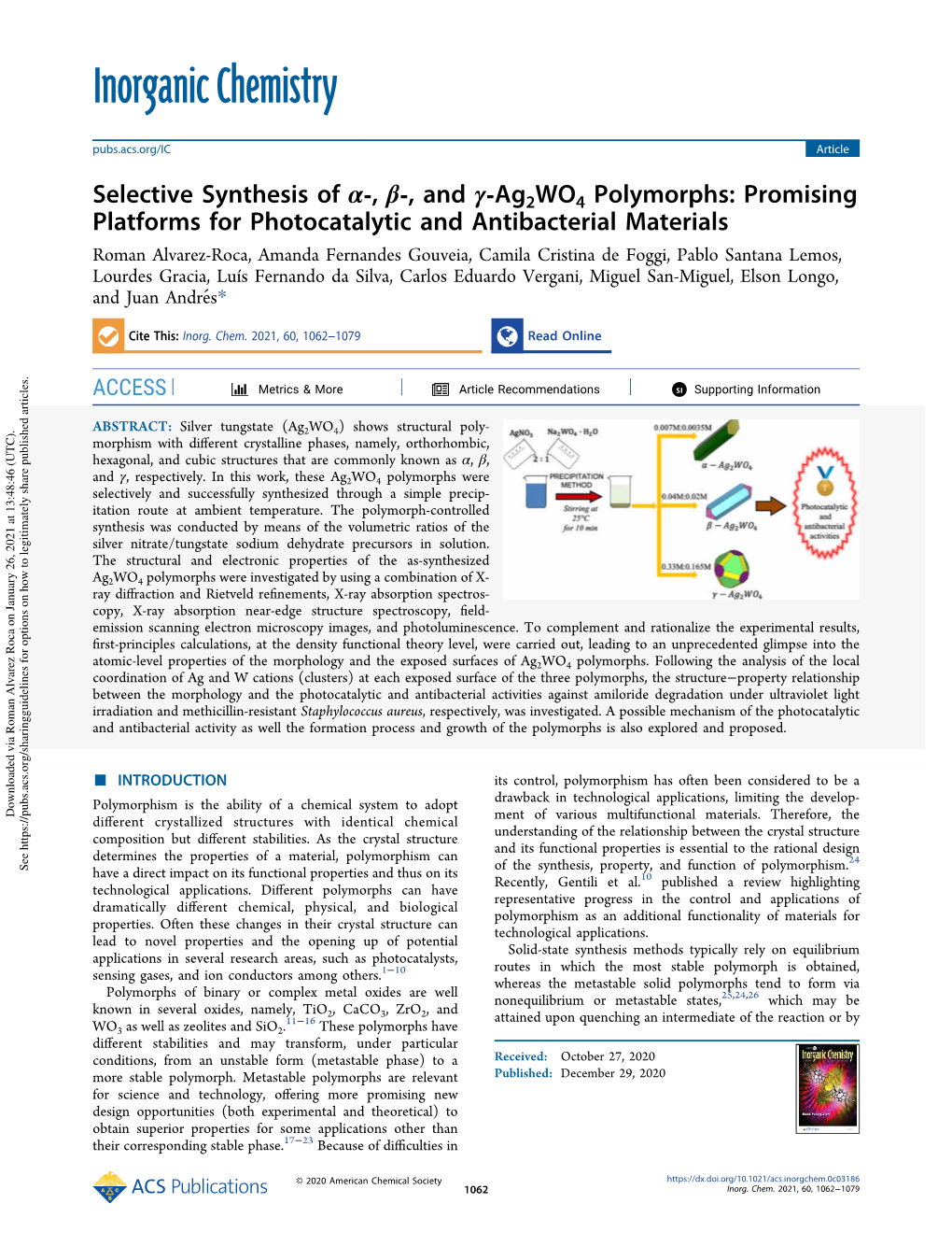 Selective Synthesis of Α‑, Β‑, and Γ‑Ag2wo4 Polymorphs