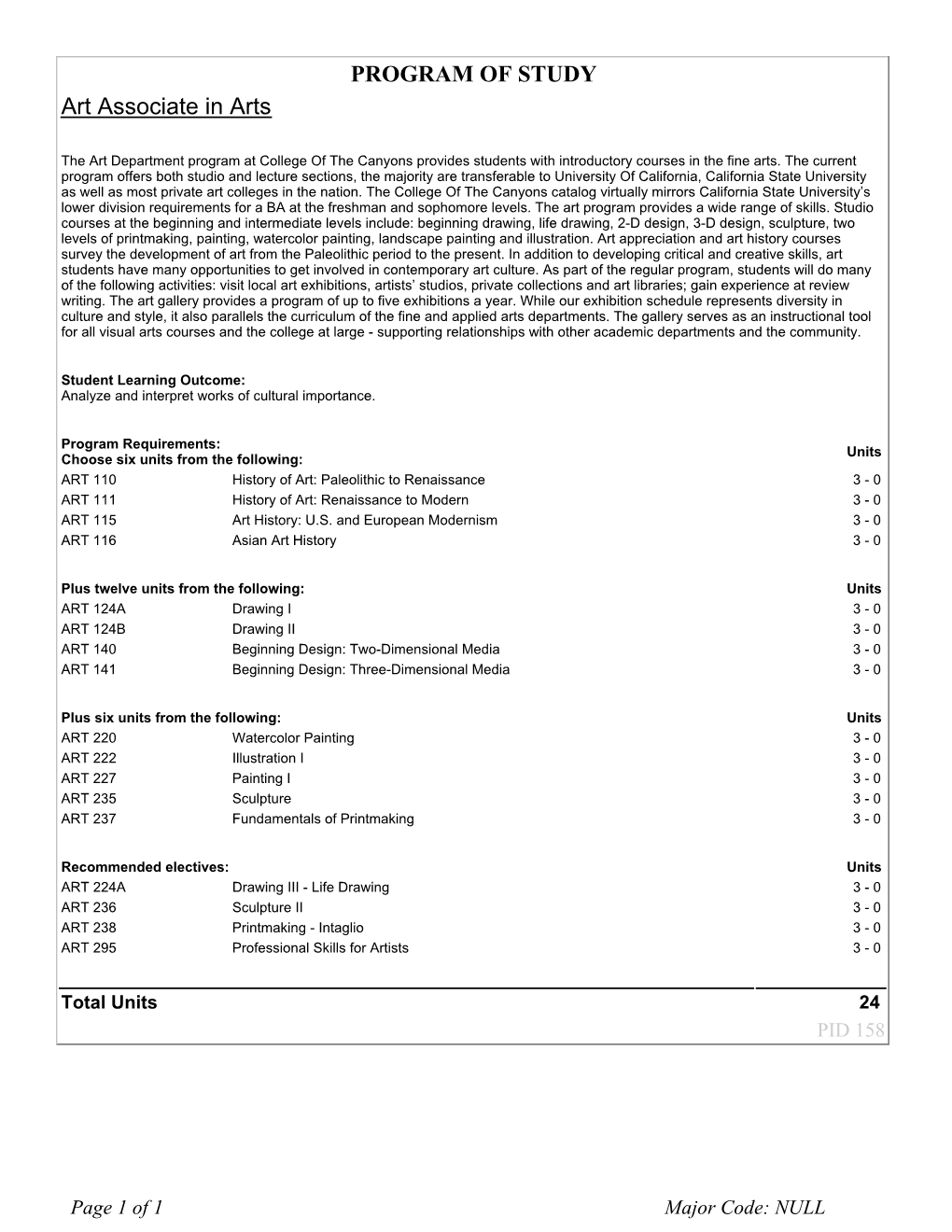 PROGRAM of STUDY Art Associate in Arts