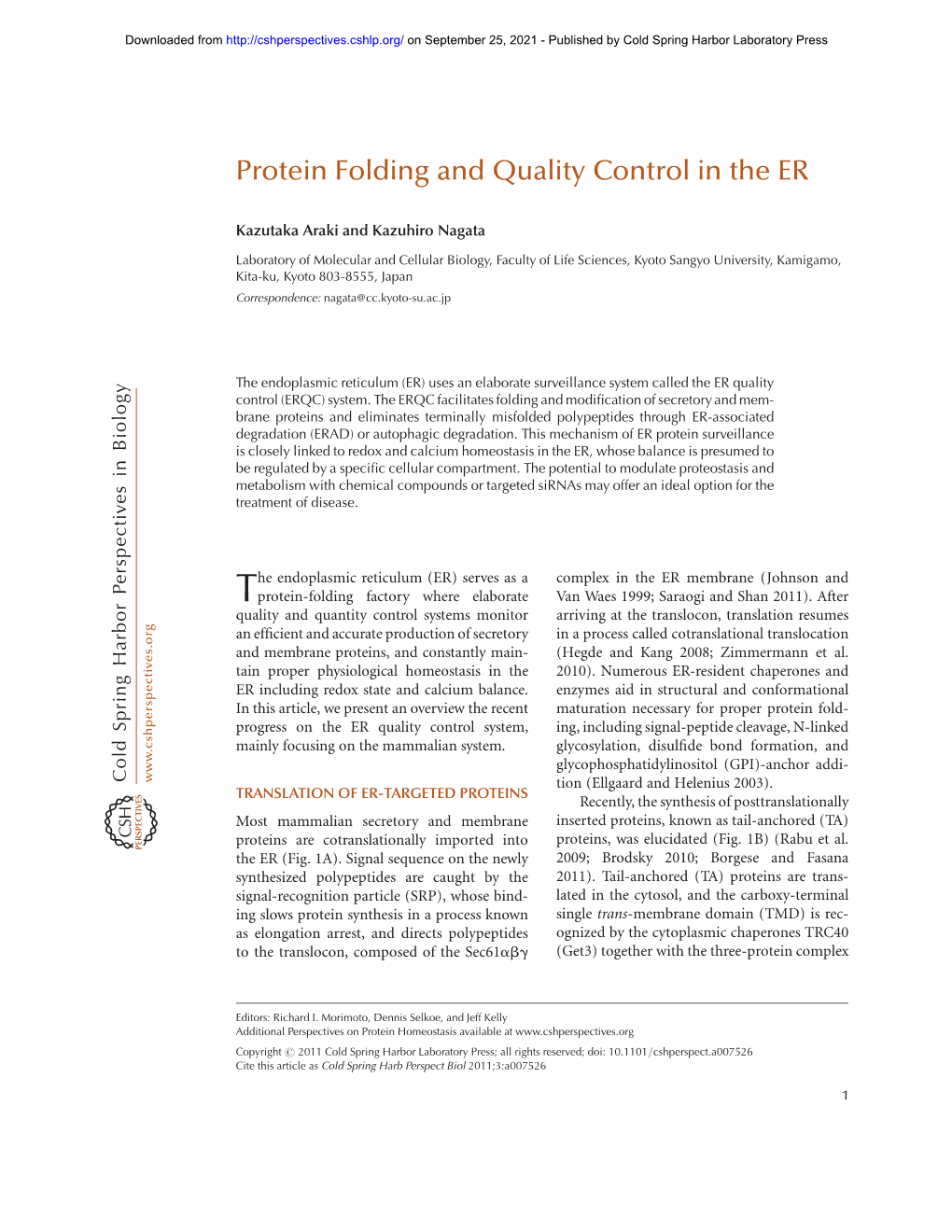 Protein Folding and Quality Control in the ER