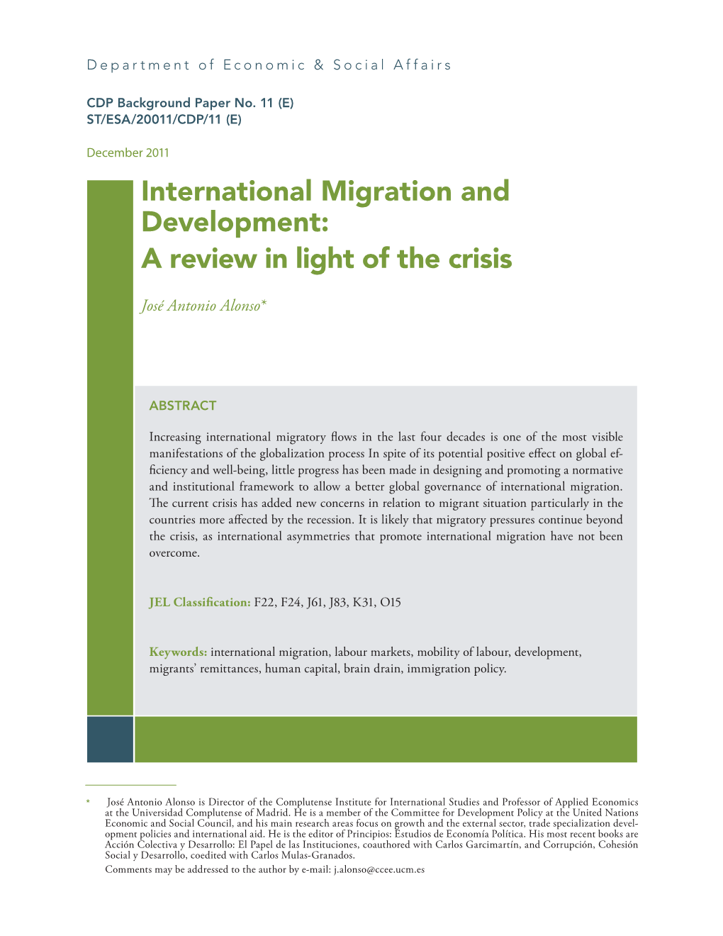 International Migration and Development: a Review in Light of the Crisis