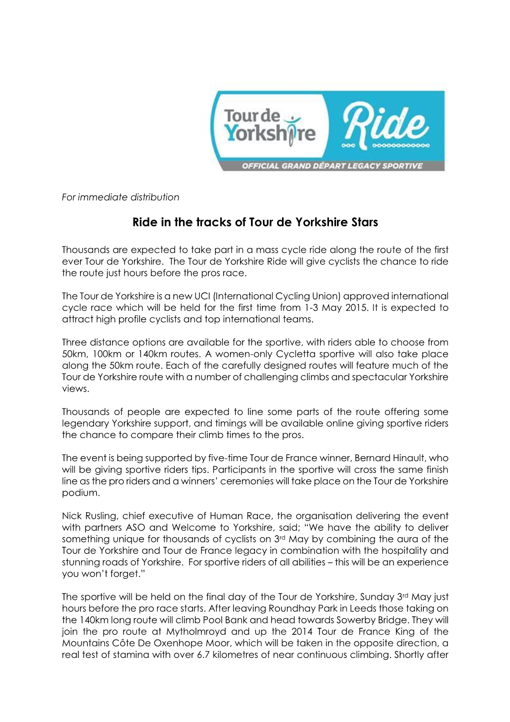 Ride in the Tracks of Tour De Yorkshire Stars