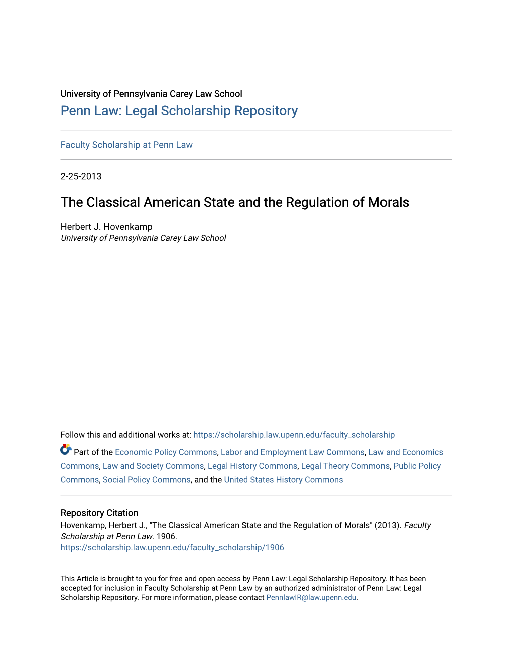 The Classical American State and the Regulation of Morals