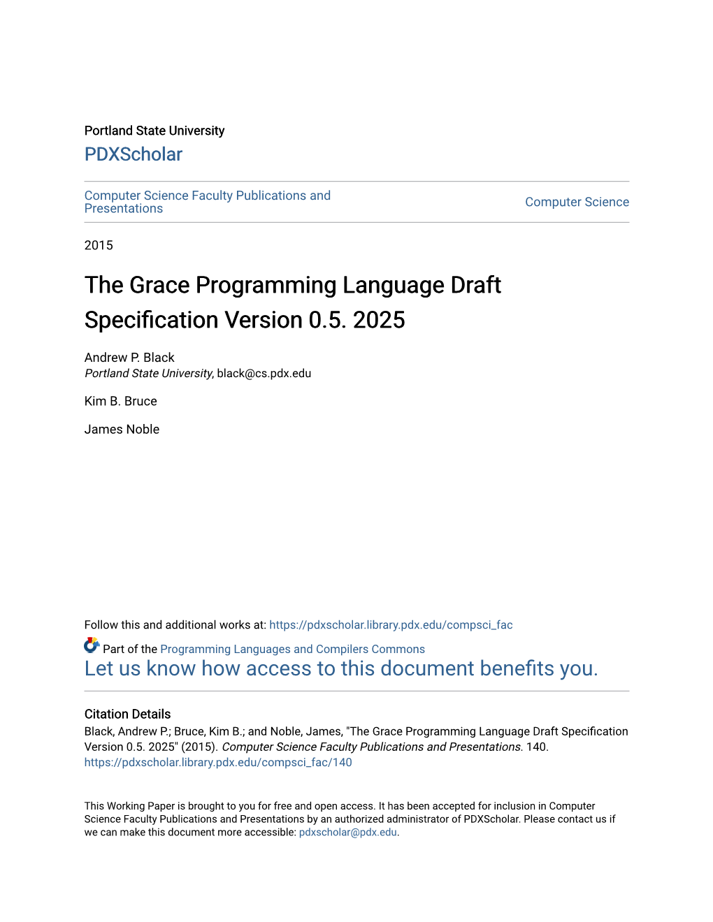 The Grace Programming Language Draft Specification Version 0.5. 2025