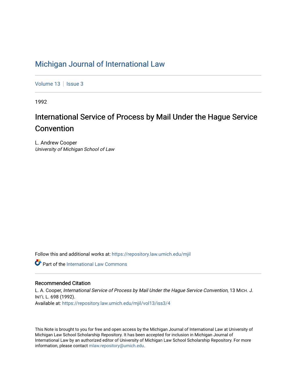 International Service of Process by Mail Under the Hague Service Convention