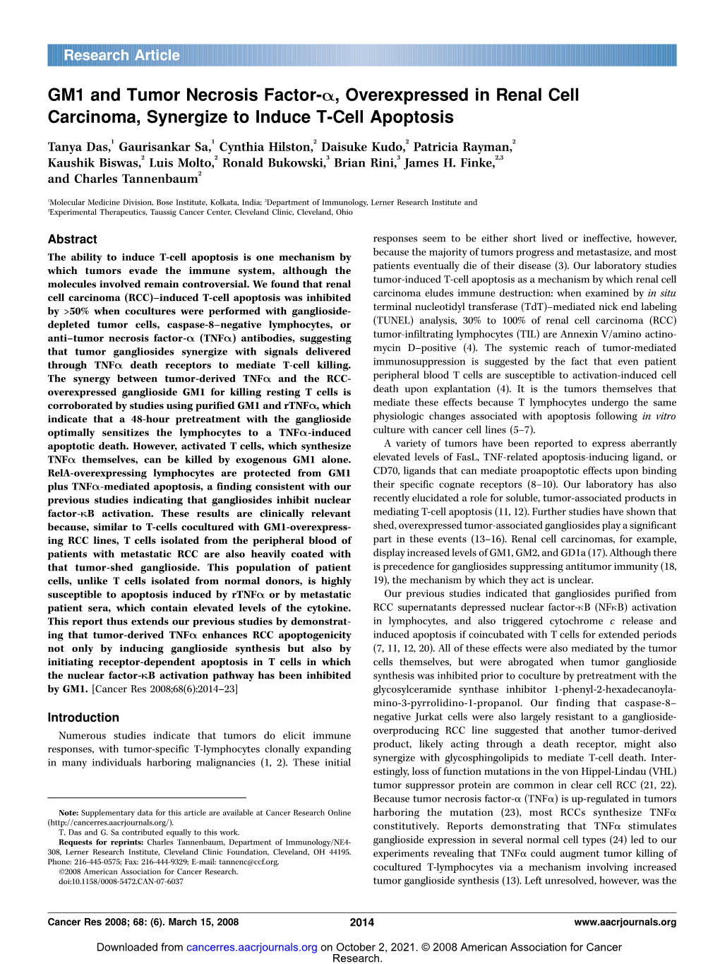 GM1 and Tumor Necrosis Factor-A, Overexpressed in Renal Cell