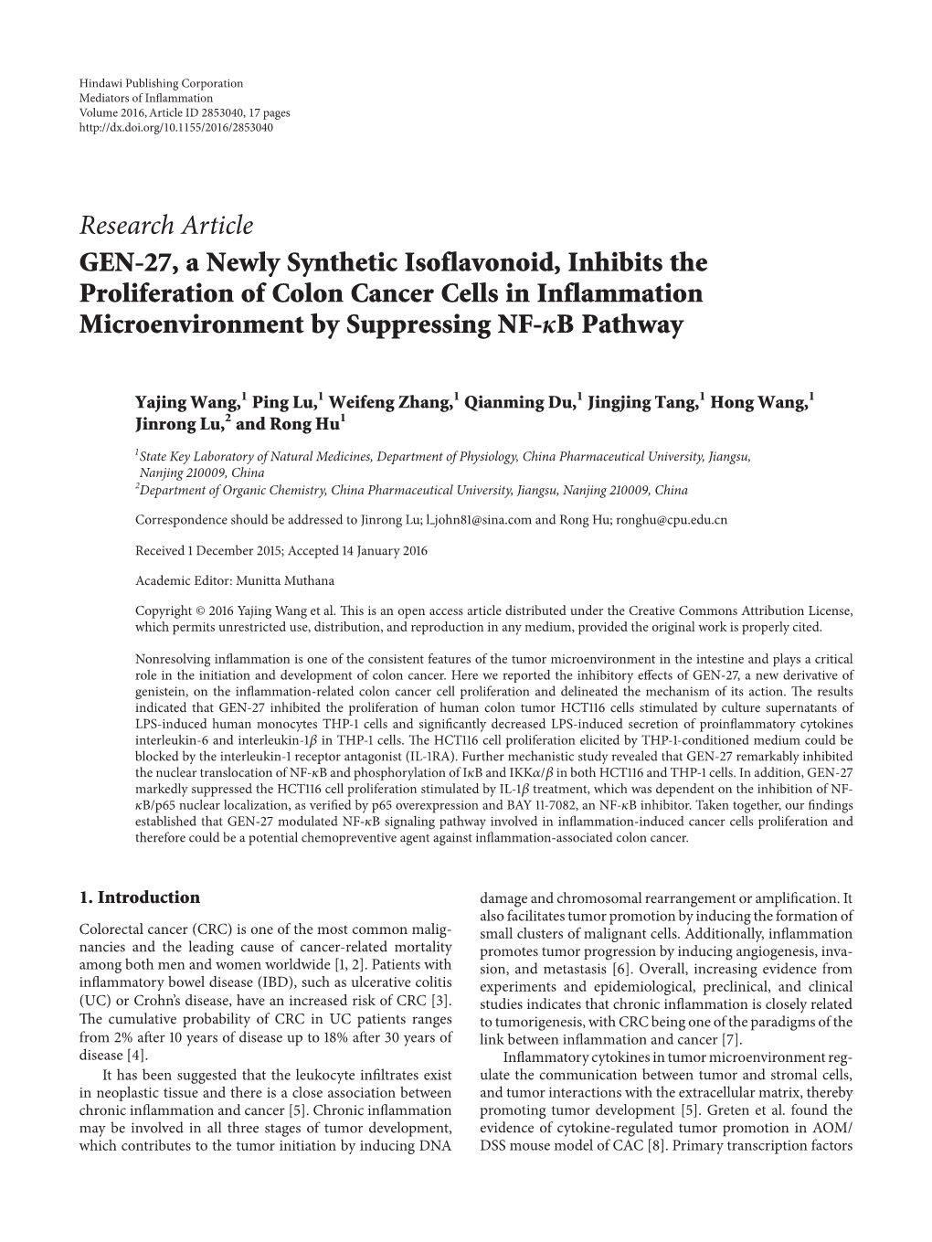 Research Article GEN-27, a Newly Synthetic Isoflavonoid, Inhibits The