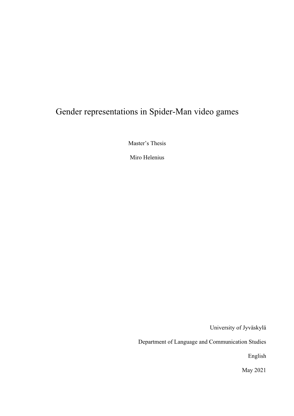 Gender Representations in Spider-Man Video Games