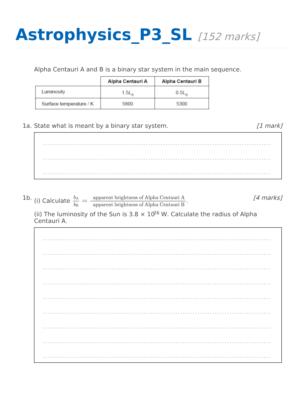 Astrophysics P3 SL [152 Marks]