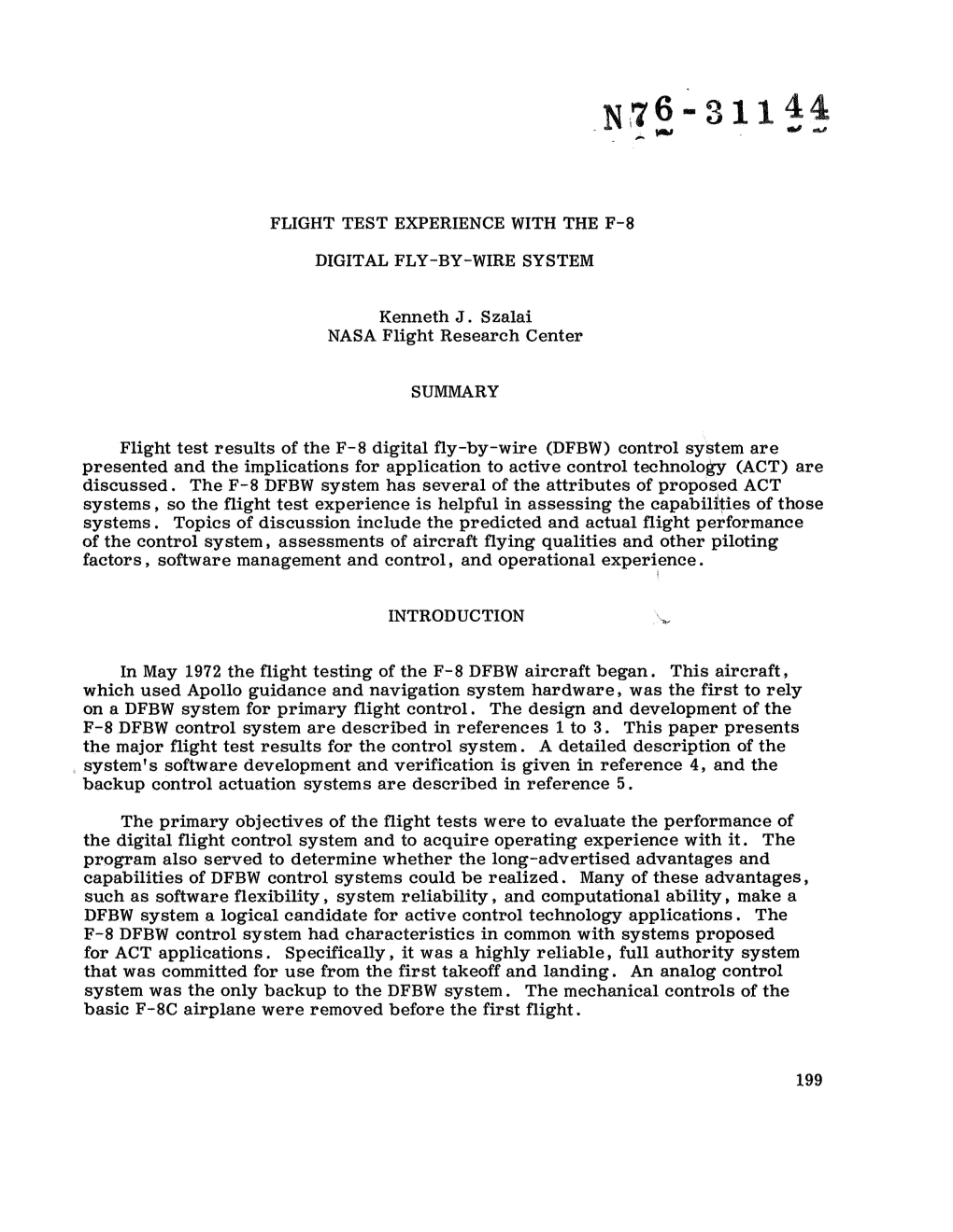 Flight Test Results of the F-8 Digital Fly-By-Wire (DFBW) Control System