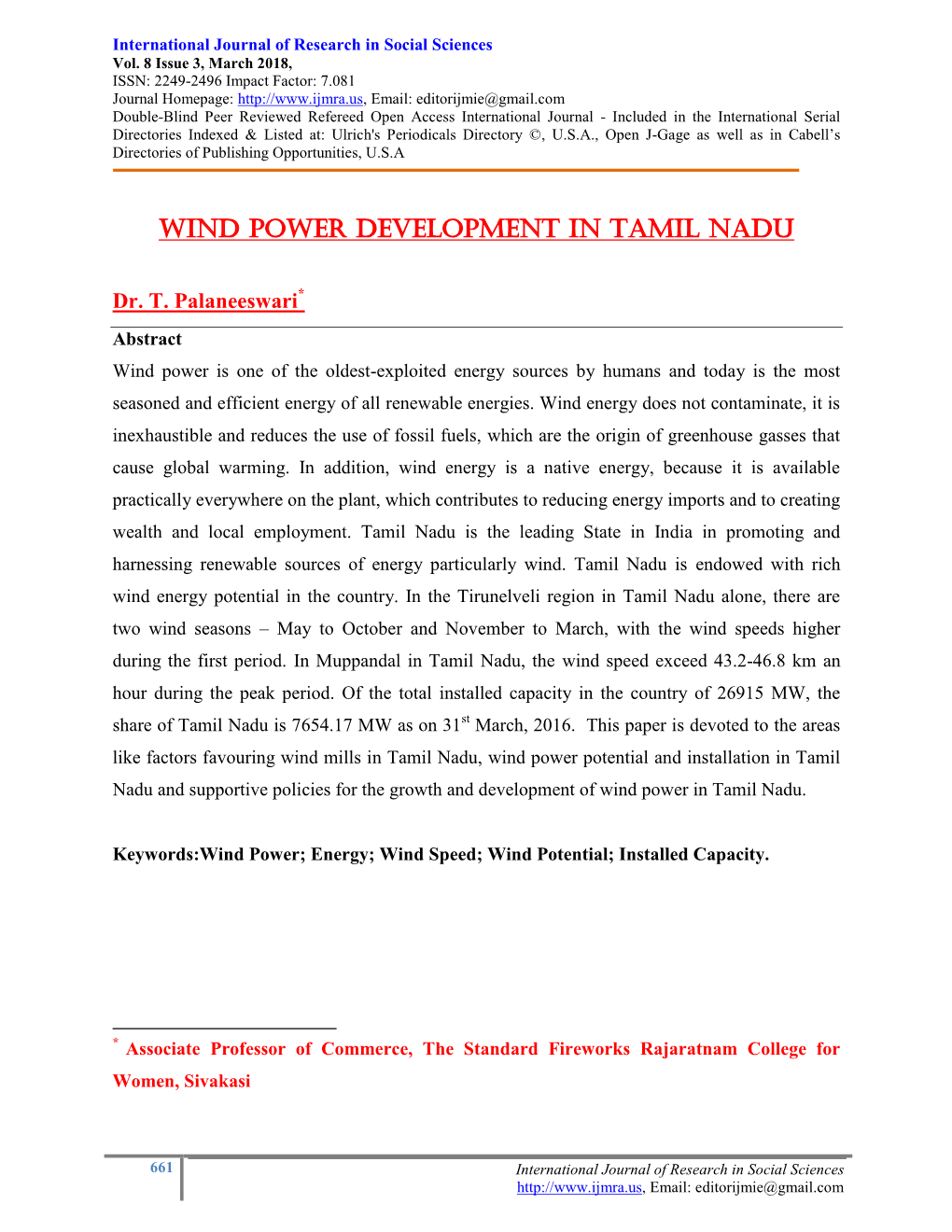 Wind Power Development in Tamil Nadu