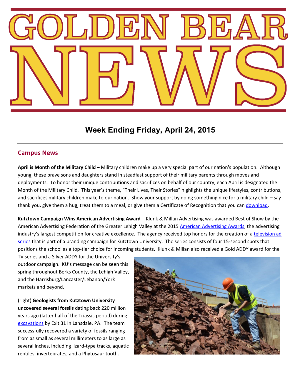 Week Ending Friday, April 24, 2015