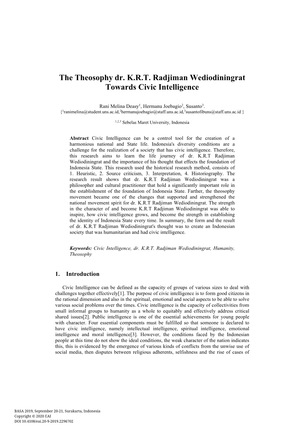 The Theosophy Dr. K.R.T. Radjiman Wediodiningrat Towards Civic Intelligence