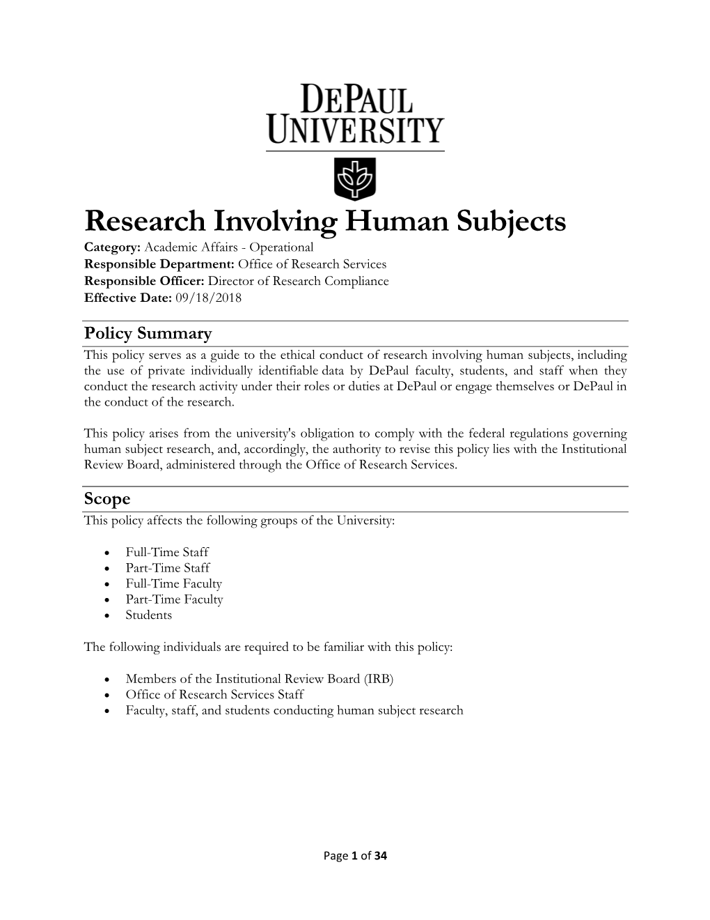 Research Involving Human Subjects