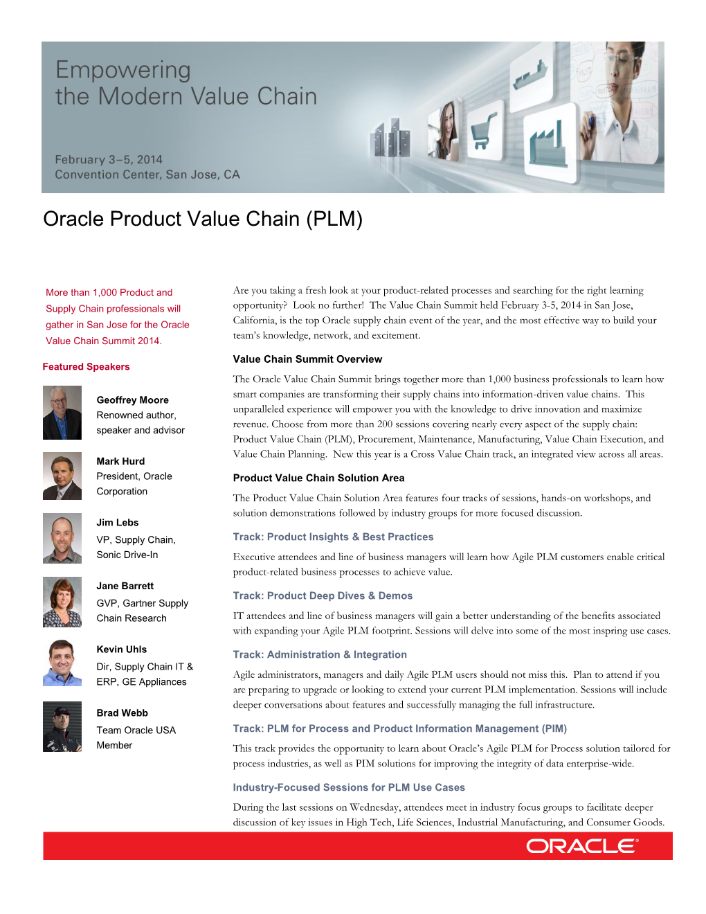 Focus on Product Value Chain at the Oracle Value Chain Summit 2014