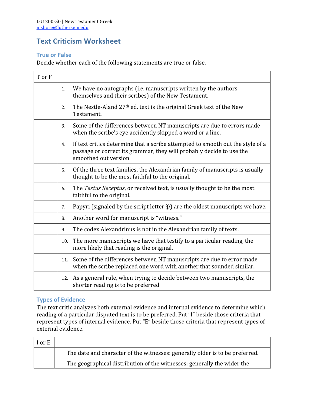 Text Criticism Worksheet True Or False Decide Whether Each of the Following Statements Are True Or False