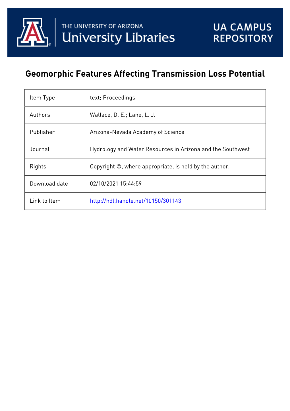 GEOMORPHIC FEATURES AFFECTING TRANSMISSION LOSS POTENTIAL