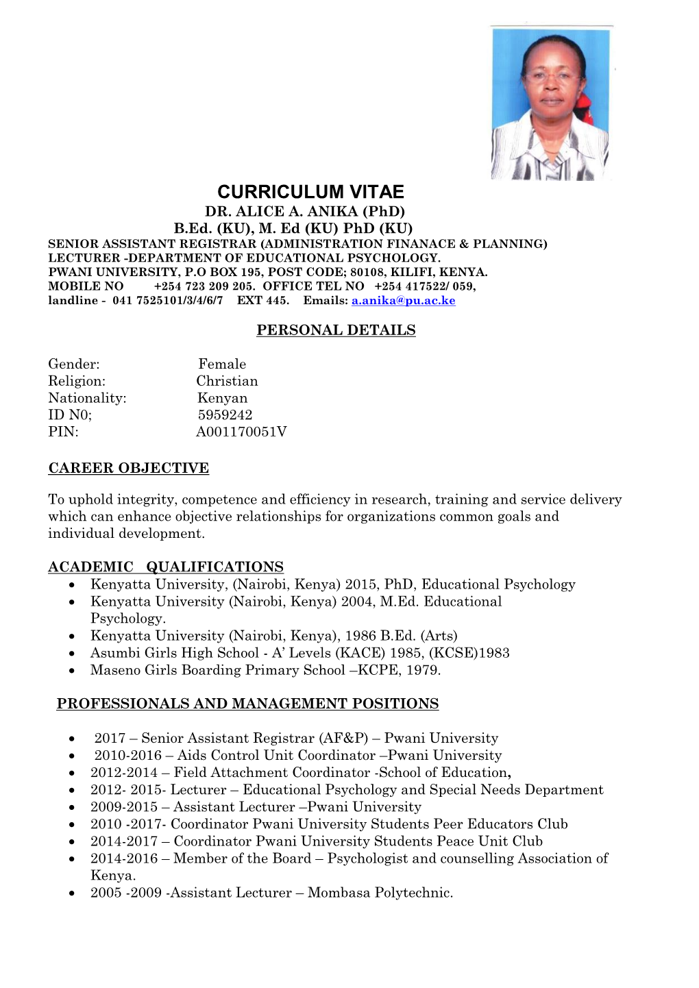 Curriculum Vitae Dr