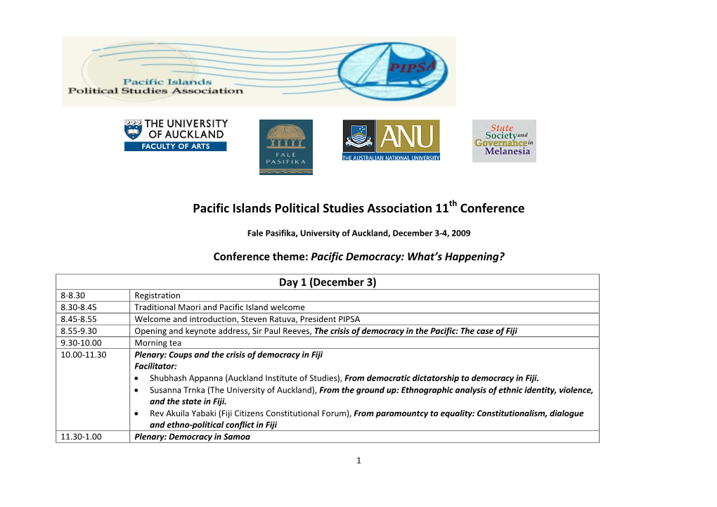 Pacific Islands Political Studies Association 11Th Conference