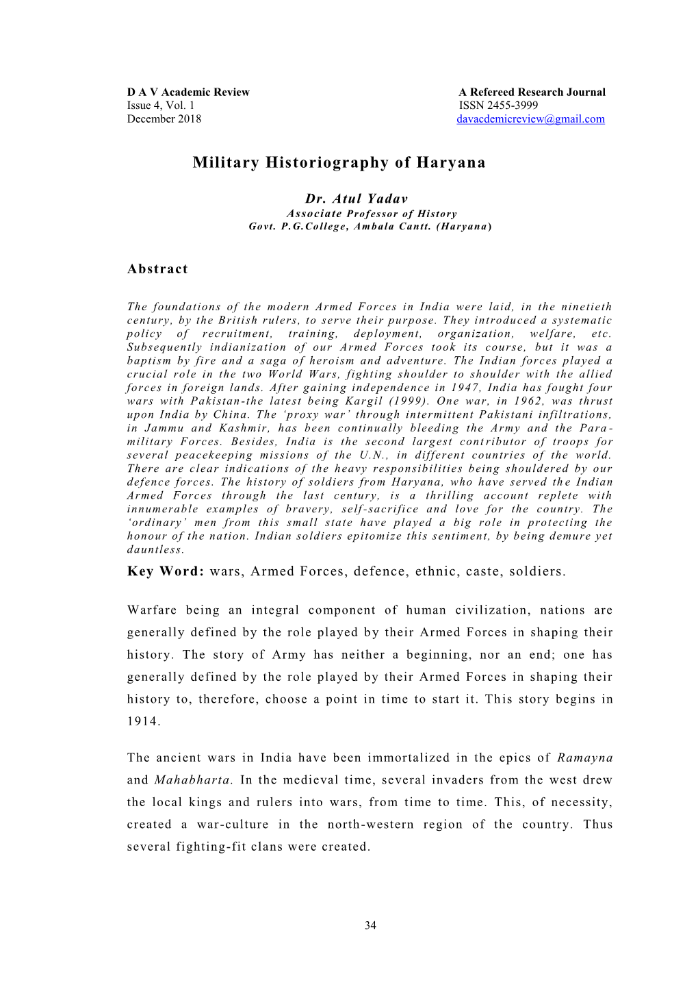 Military Historiography of Haryana