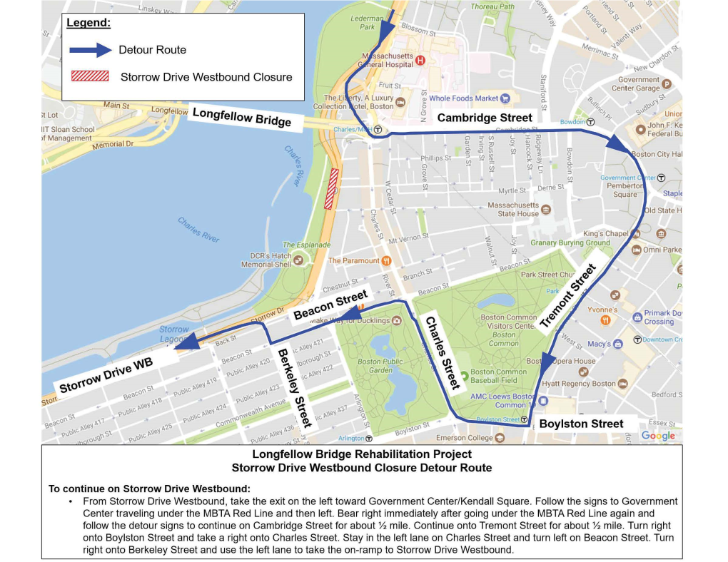 Storrow Drive Westbound Closure Detour Route