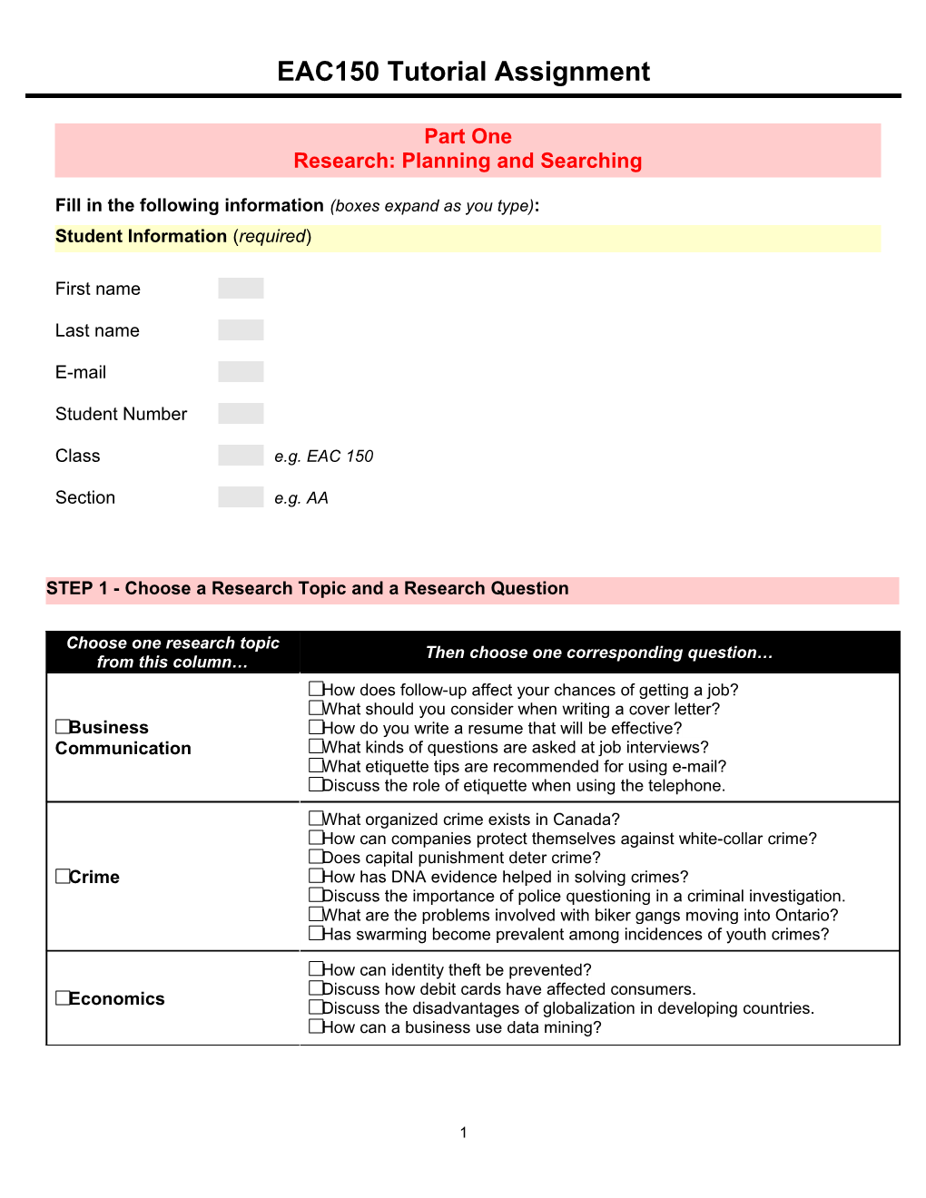 EAC150 Tutorial Assignment