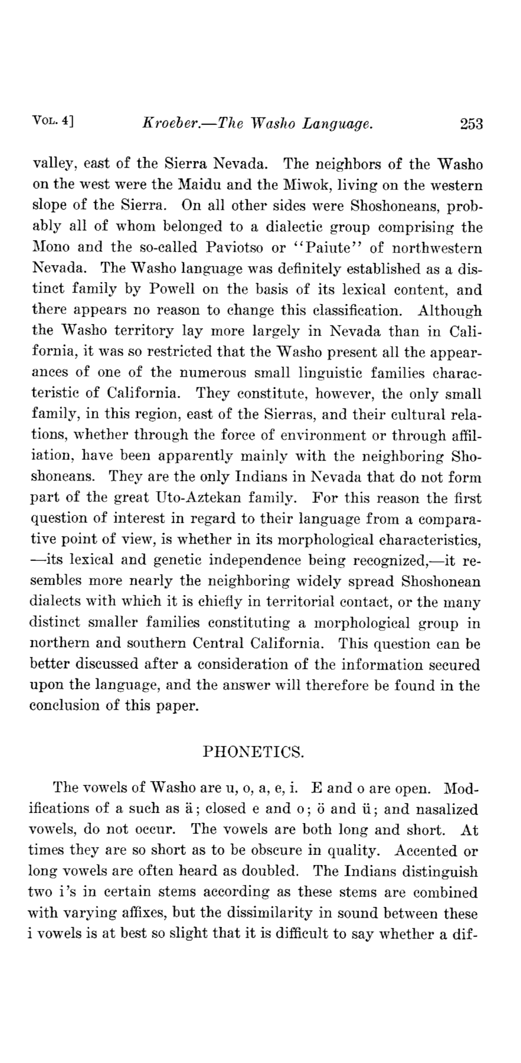 Kroeber.-The Washo Language. 253 Valley, East of the Sierra Nevada