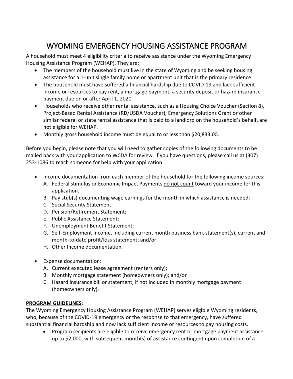 Wyoming Emergency Housing Assistance Program