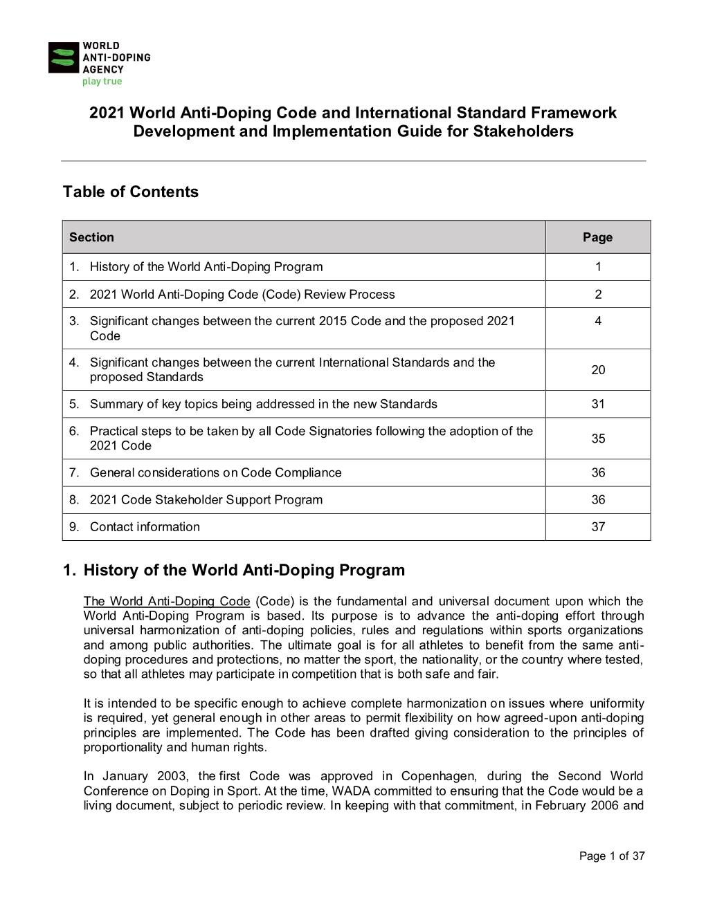 2021 World Anti-Doping Code and International Standard Framework Development and Implementation Guide for Stakeholders