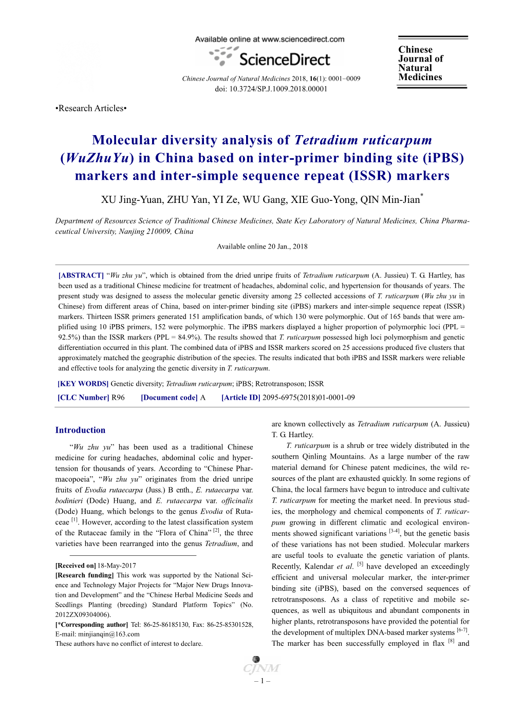 Molecular Diversity Analysis of Tetradium Ruticarpum (Wuzhuyu) In