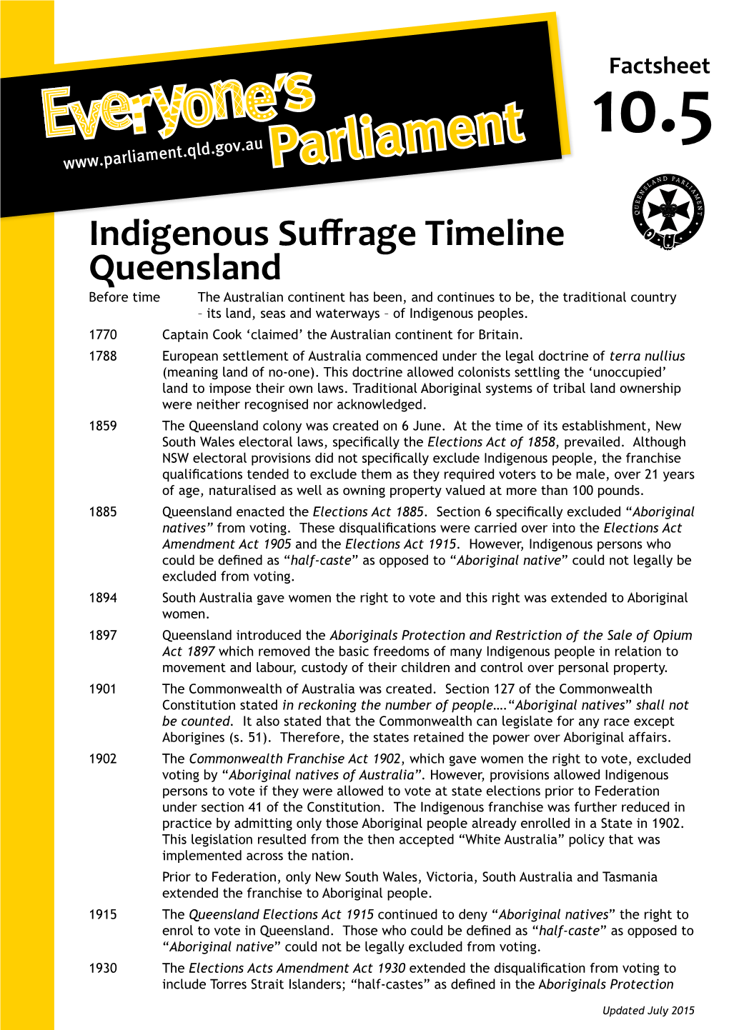 Indigenous Suffrage Timeline