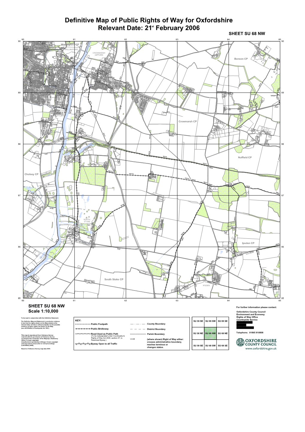 Definitive Map of Public Rights of Way for Oxfordshire Relevant Date: 21St February 2006 Colour SHEET SU 68 NW